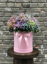 Цветочная композиция из Гипсофила и Розы в шляпной коробке в Мокве 1-ой