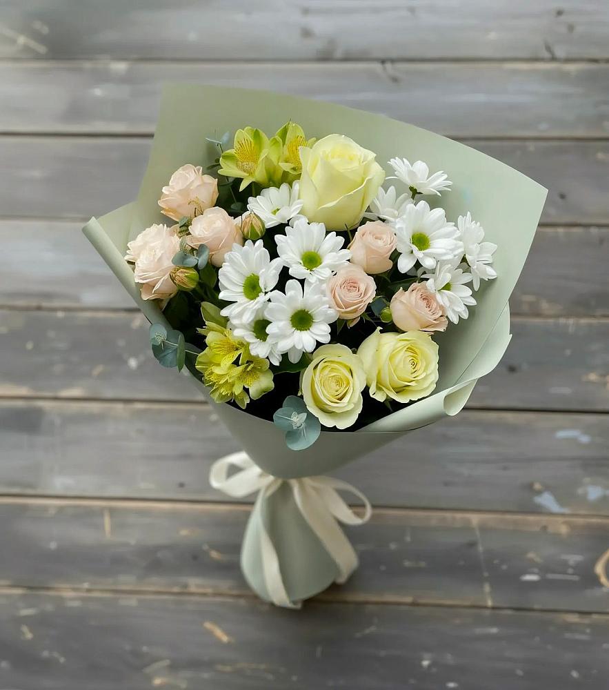 Букет цветов из: Альстромерии, Розы и Хризантемы в Мокве 1-ой