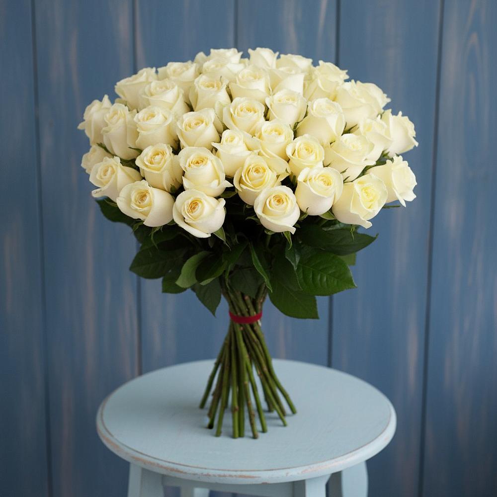 Букет 51 Белая роза Эдлесс Лав в Мокве 1-ой