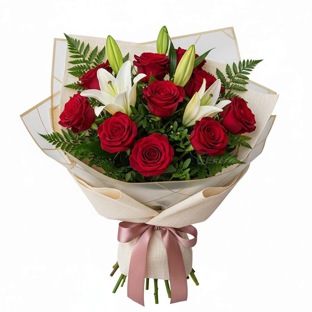 Букет цветов из: Лилии и Розы в Мокве 1-ой