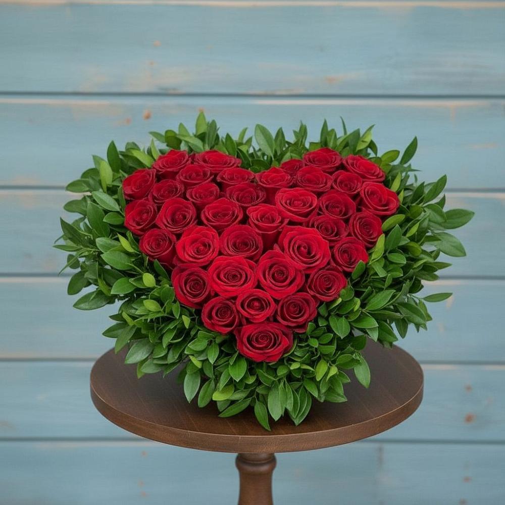 Цветочная композиция из Розы в виде сердца в Мокве 1-ой