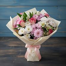 Букет цветов из:  Хризантемы, Альстромерии и Розы в Мокве 1-ой