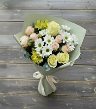 Букет цветов из:  Альстромерии, Розы и Хризантемы в Мокве 1-ой