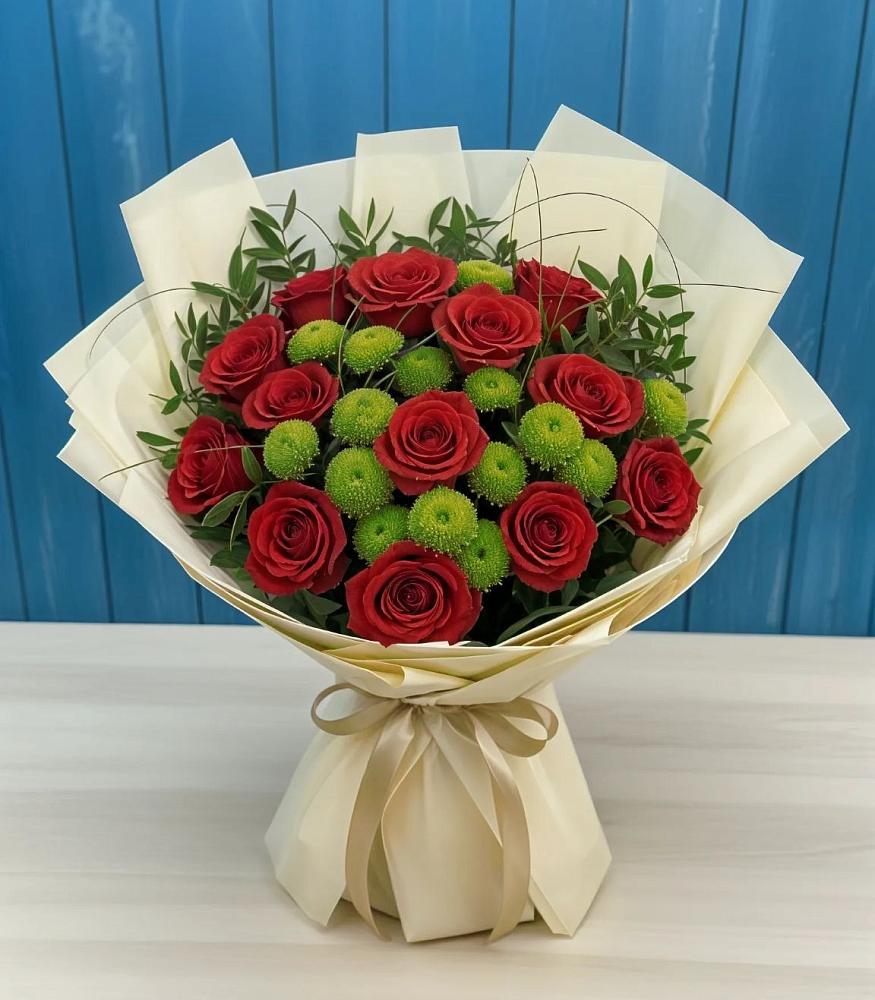 Букет цветов из: Розы и Хризантемы в Мокве 1-ой